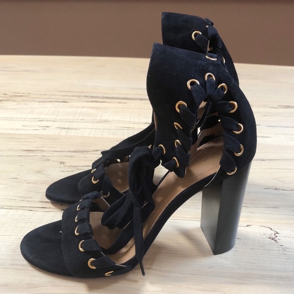 NIB Chloe Miles 38.5/ 8.5 Black Suede Ankle-Tie Lace up Sandals - Picture 7 of 10